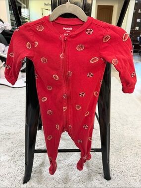 Pekkle Red Sports-Print Footed One-Piece for Kids